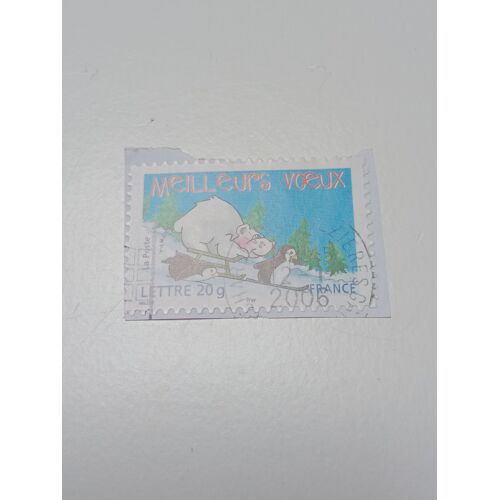 Timbre France Oblitéré Lettre 20g Yvert N° 3857 Et 71 Meilleurs Voeux Adhésif Ours Blancsur Une Luge Et Manchots Skiant Ou Glissant De 2005 H