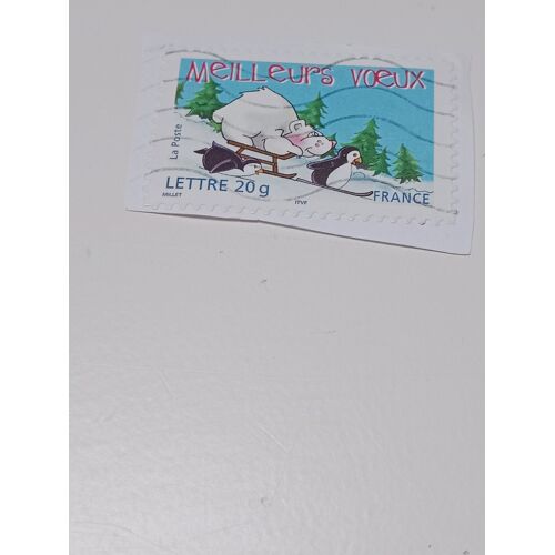 Timbre France Oblitéré Lettre 20g Yvert N° 3857 Et 71 Meilleurs Voeux Adhésif Ours Blanc Sur Une Luge Et Manchots Skiant Ou Glissant De 2005 S