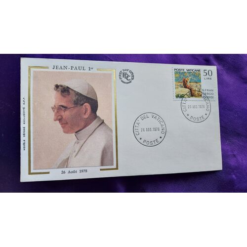 Enveloppe Premier Jour Jean Paul 1er 26 Août 1978 Cita Del Vaticano Poste 26 Ago 1978 Illustration Soie Timbre Poste Vaticane 50 Lire 16.3 X 9.3 Cm