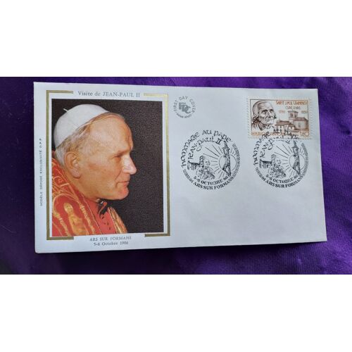 Enveloppe Premier Jour Visite De Jean Paul Ii Ars Sur Formans 5 6 Octobre 1986 Illustration Soie Timbre 1.80 Fr 9.3 X 16.4 Cm