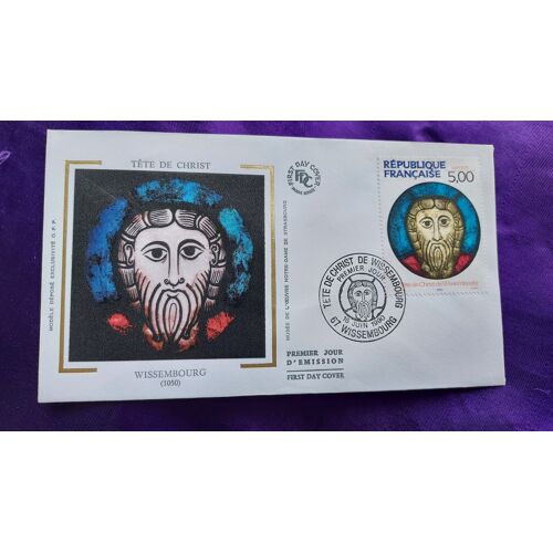Enveloppe Premier Jour Tête De Christ 67 Wissembourg 1050 16 Juin 1990 Illustration Soie Timbre 5.00 Fr 9.2 X 16.4 Cm