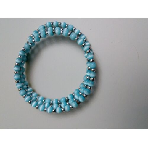 Bracelet Enfant Serpentin - Perles Bleu Clair/Gris Oeil De Tigre - 3 Rangs