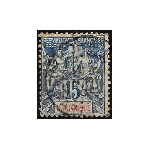 La Martinique, Colonie Française 1892, Beau Timbre Yvert 36, Type Sage "Colonies", 15c. Bleu, Oblitéré, Tbe -