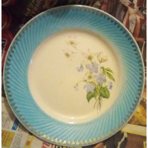 Assiette Plate - En Porcelaine - Tour Bleu - Décor Fleurs - Vintage