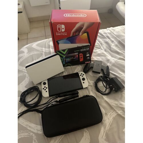 Nintendo Switch Oled Blanche + Accessoires D'origine + Housse État Neuf