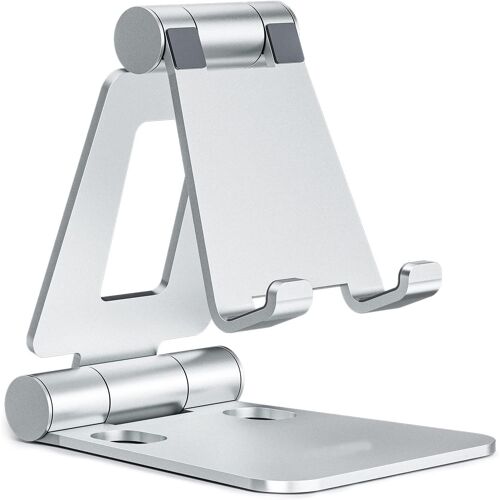 Support de téléphone portable de bureau pliable, angle et hauteur réglables, compatible avec tous les téléphones portables téléphones portables de 4 à 10 pouces (argent)