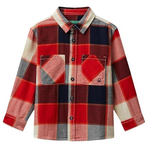 Benetton, Chemise À Carreaux 100% Coton, Taille: 3-4, Rouge, Enfants