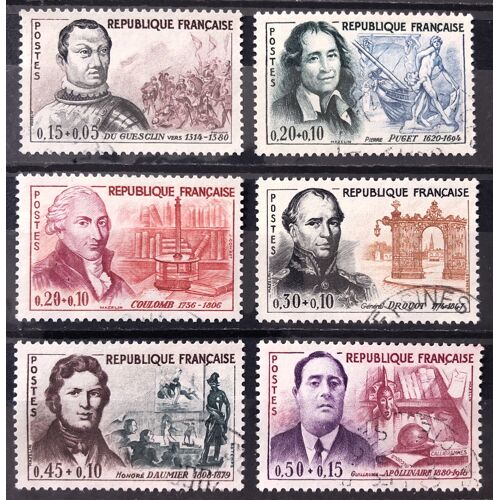 Série Célébrités 1961 - 1295 Du Guesclin 1296 Puget 1297 Coulomb 1298 Drouot 1299 Daumier 1300 Apollinaire Obl - France Année 1961 - Brn83 - N27445