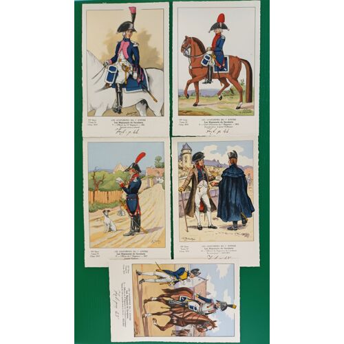 Lot 5 Cartes Anciennes Uniformes 1er Empire Collection Bucquoy - Cavalerie