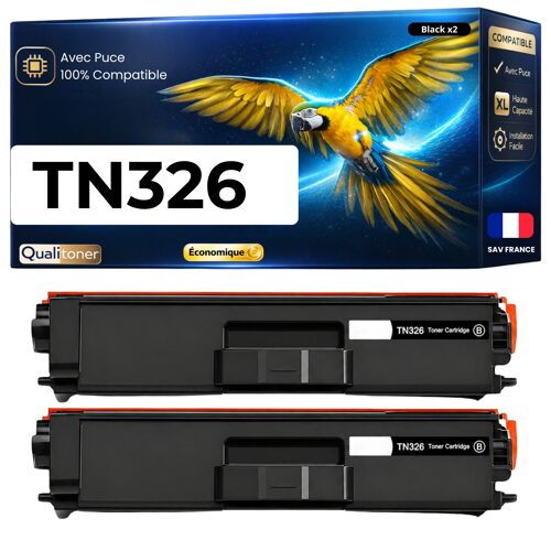 TN321 TN-321 TN326 TN-326 Lot de 2 Toners Noir compatibles Brother DCP 9055CDN HL 4140CN 4150CDN avec puce rendement 4000 pages