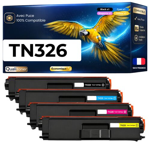 TN321 TN-321 TN326 TN-326 Pack 4 Toners Noir Cyan Magenta Jaune compatibles Brother DCP 9055CDN HL 4140CN avec puce 14500 pages