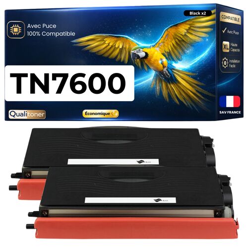 TN7600 TN-7600 Pack 2 Toners compatibles pour Brother HL1230 HL1240 HL1250 DCP1200 MFC8220 Noir avec puce 6000 pages