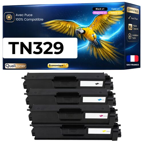 TN329 TN-329 Pack 4 Toners Noir Cyan Magenta Jaune compatibles Brother DCP 9055CDN HL 4140CN avec puce rendement 14500 pages