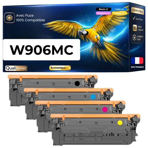 W9060MC W9061MC W9062MC W9063MC pack 4 toners compatibles HP Noir Cyan Magenta Jaune haute capacité avec puce E55040 E57540