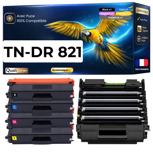 TN821XXL DR821 Pack 4 Toners + 1 Tambour compatibles Brother HL-L9430CDN HL-L9470CDN MFC-L9630CDN avec puce