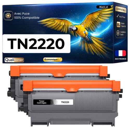Pack 2 TN2220 TN2210 TN2010 TN450 Toners compatibles pour Brother HL2240 MFC7360 Noir avec puce rendement total 5200 pages