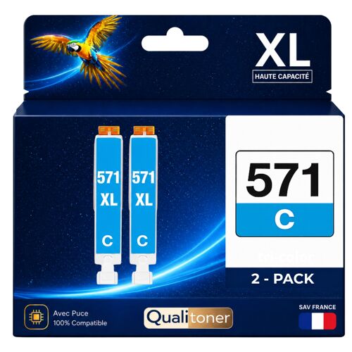 Pack 2 Cartouche CLI-571XL CLI 571XL compatible pour Canon Pixma MG5750 TS5050 Cyan Haute capacité avec puce 680 pages