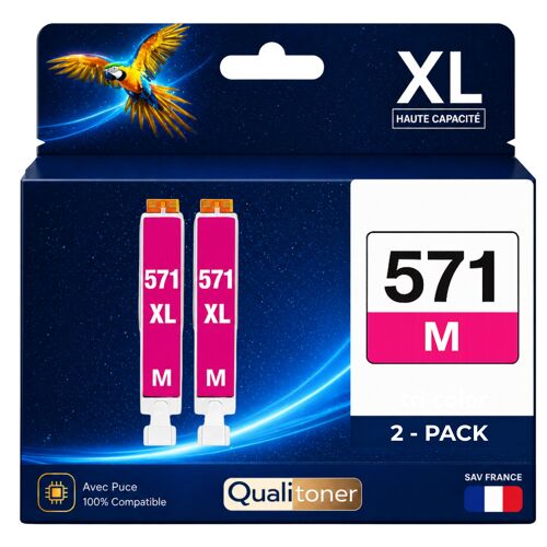 Pack 2 Cartouche CLI-571XL CLI 571XL compatible pour Canon Pixma MG5750 TS5050 Magenta Haute capacité avec puce 650 pages
