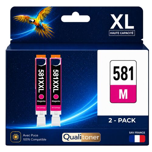 Pack 2 Cartouche CLI-581XXL CLI 581 XXL compatible pour Canon Magenta Haute capacité avec puce 750 pages