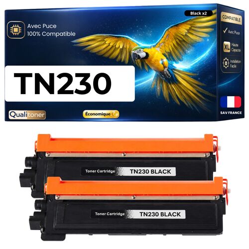 TN230 TN-230BK TN230BK Pack 2 Toners compatibles pour Brother DCP9010CN HL3040CN HL3070CW MFC9120CN 9320CW Noir avec puce 2200 pages