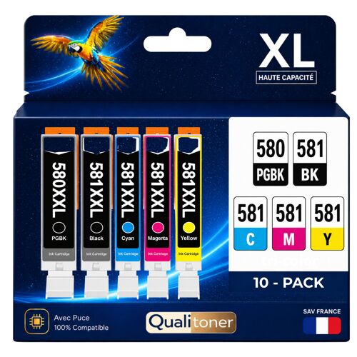 Pack 10 Cartouche CLI-581XXL CLI 581 XXL compatible pour Canon Multicolore Haute capacité avec puce