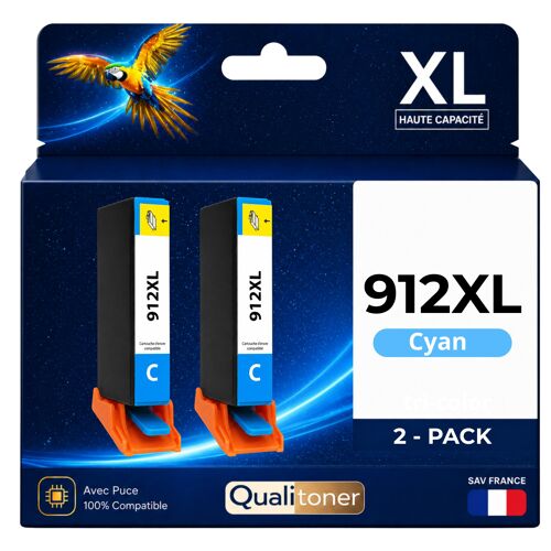 Pack 2 Cartouche 912XL 912 XL compatible pour HP OfficeJet 8010 8012 8015 Cyan Haute capacité avec puce résistante 825 pages