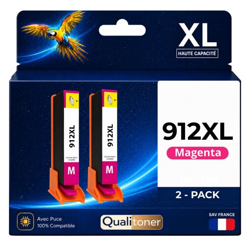 Pack 2 Cartouche 912XL 912 XL compatible pour HP OfficeJet 8010 8012 8015 Magenta Haute capacité avec puce résistante 825 pages