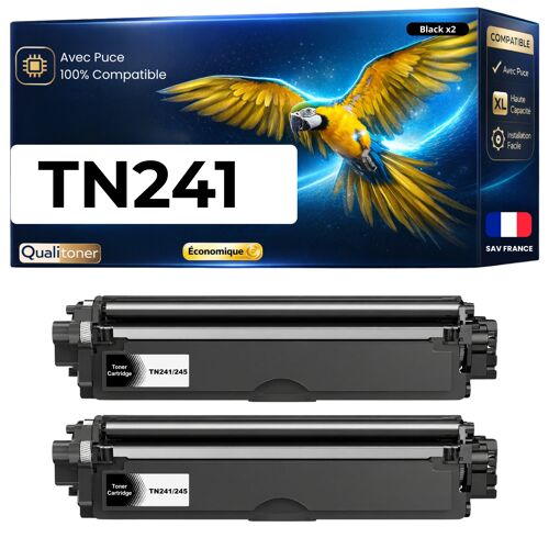 TN241 TN242 TN241BK TN242BK Pack 2 Toners compatibles pour Brother DCP HL MFC Noir haute capacité avec puce 2500 pages lot x2
