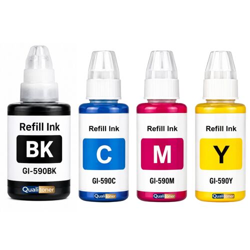 Pack 4 Recharge encre GI-590 GI-490 compatible pour Canon Pixma G1400 G1500 Noirs et Couleurs Haute capacité 7000 pages