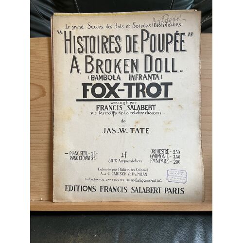 Tate Histoire De Poupée A Broken Roll Fox-Trot Partition Piano Éditions Salabert