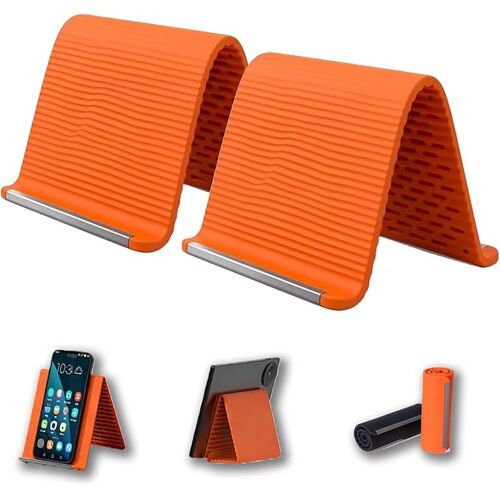 Support de Support de Téléphone 2PCS Plié dans n'importe Quelle Forme, Support de Bureau Antidérapant Universel Réglable pour les Voyages au Bureau à Domicile(Orange * 2)