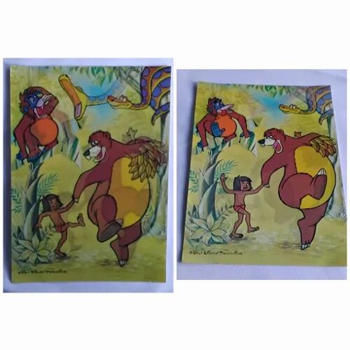 Carte Postale Lenticulaire 3d Relief : Mongli Et Baloo - Disney -