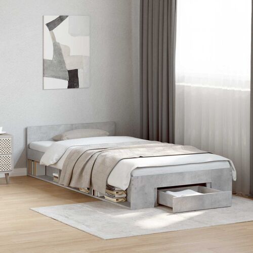 vidaXL Cadre de lit avec rangement avec tiroir Gris béton 80 x 200 cm