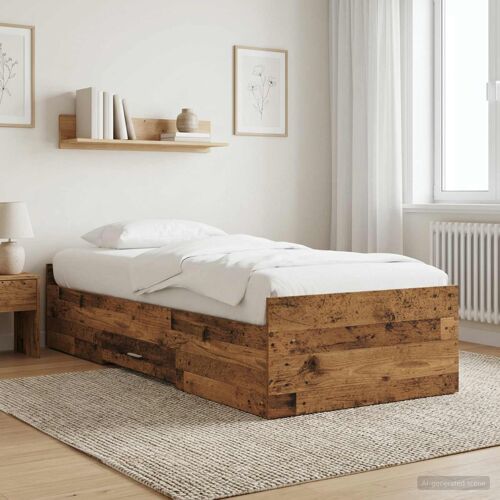 vidaXL Cadre de lit avec rangement avec tiroir Bois ancien 80 x 200 cm