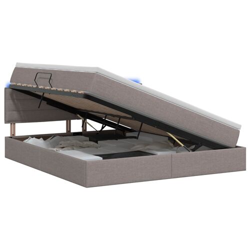 vidaXL Lit de rangement LED avec matelas Taupe 140 x 200 cm Tissu