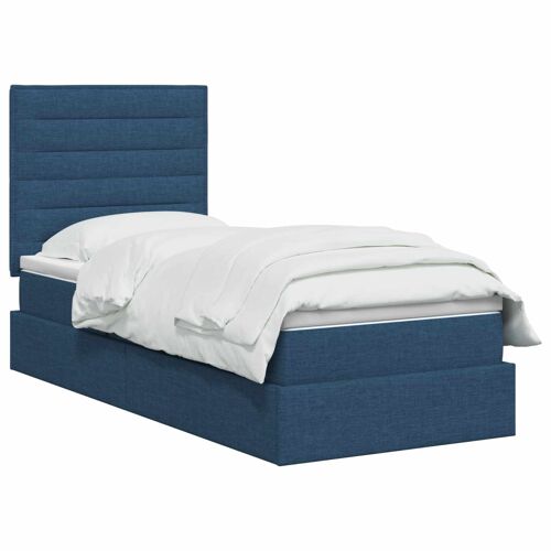 vidaXL Lit de rangement LED avec matelas Bleu 90 x 200 cm Tissu