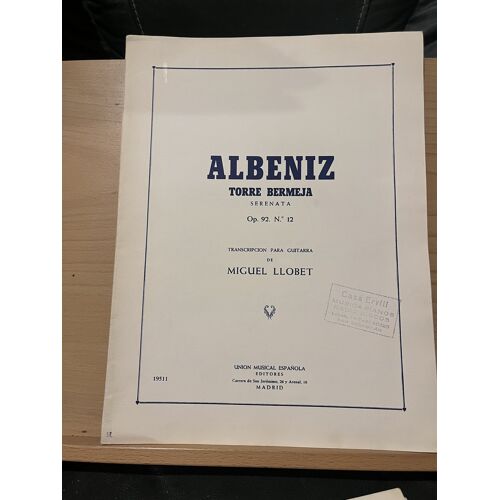 Albeniz Torre Bermeja Serenata Partition Guitare Union Musical Espanola Llobet