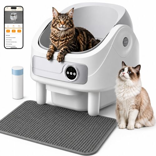 Bac À Litière Automatique Pour Chat Auto-Nettoyant, 75l+10.5l Contrôle Via Application Nettoyage Facile Tapis Et Sacs Inclus
