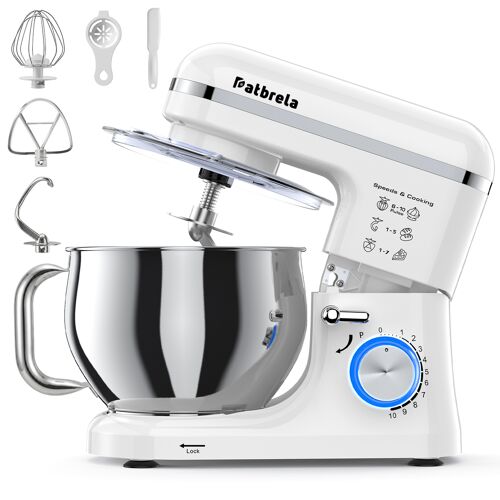 Robot Pâtissier 1300W, Bol Inox 5.3L, 10 Vitesses + Fonction Pulse, Batteur Pétrin Mélangeur Planétaire