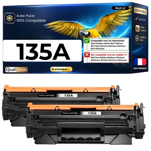 W1350A 135A 2 toners compatibles pour HP LaserJet M207dw M209dw MFP M234dw M235dw Noir avec puce 2 x 1100 pages