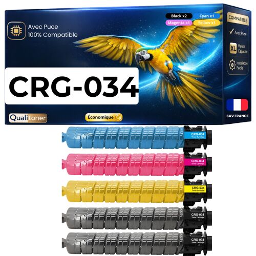 CRG034 CRG-034 034 9454B001 9453B001 9452B001 9451B001 pack 5 toners compatibles pour Canon Noir Cyan Magenta Jaune