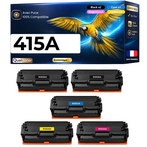 W2030A W2031A W2032A W2033A 415A pack 5 toners compatibles HP M454dn M479fdw avec puce 2400 2100 pages