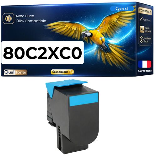 Toner compatible pour Lexmark 80C2XC0 802XC CX510 Cyan 4000 Pages