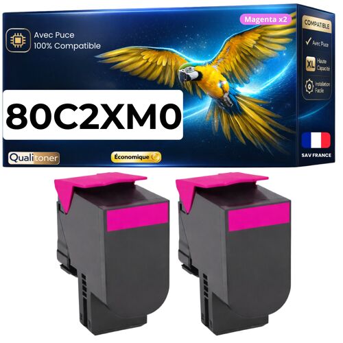 Pack de 2 Toners compatible pour Lexmark 80C2XM0 80C2XME 80C0X30 802XM CX510 Magenta 4000 Pages