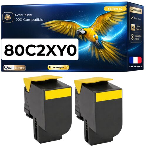 Pack 2 Toner 80C2XY0 compatible pour Lexmark 410 510 CX510 Jaune Haute capacité avec puce 4000 pages