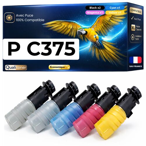 Pack de 5 Toners compatible pour Ricoh PC375 Noir Cyan Magenta Jaune 10 000 Pages