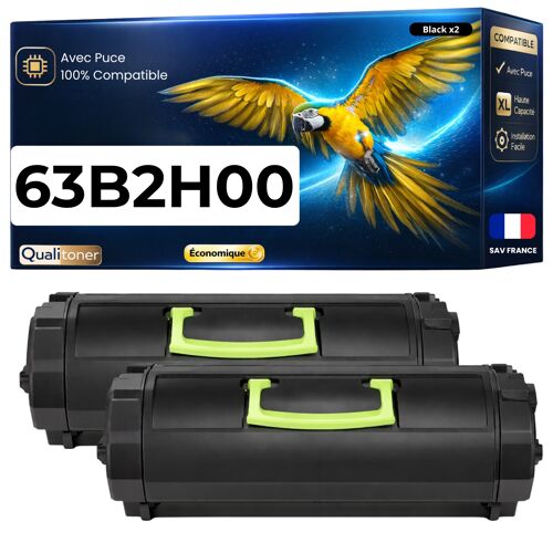 Pack de 2 Toners compatible pour Lexmark 63B2H00 Noir 25000 Pages