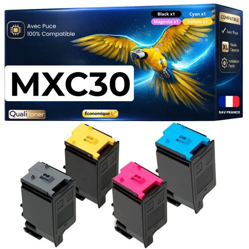 Pack de 4 Toners compatible pour Sharp MXC30GTB MXC30GTC MXC30GTM MXC30GTY Noir et Couleurs