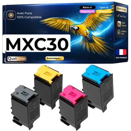 Pack de 4 Toners compatible pour Sharp MXC30GTB MXC30GTC MXC30GTM MXC30GTY Noir Couleur