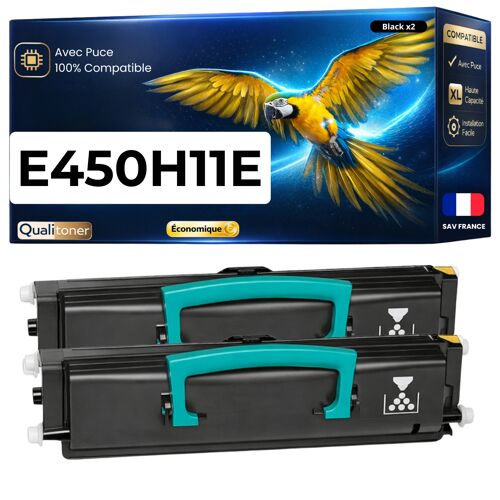 Pack de 2 Toners compatible pour Lexmark E450H11E Noir 11000 Pages